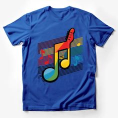 Colorful Music Note Guitar Design T-Shirt, Musical Staff Graphic Tee, Musician Gift, Unisex Band Shirt Male T-Shirt Custom graphic T-Shirt.Customize your color Blue Screen Print T-shirt For Concert, Band Merch Blue T-shirt With Sublimation Print, Blue Band Merch T-shirt, Blue Cotton T-shirt For Concert, Music Festival T-shirt With Band Logo, Music-themed Graphic Print Short Sleeve Shirt, Music-themed Fan Merchandise Short Sleeve Shirt, Multicolor Crew Neck T-shirt For Music Festival, Music-themed Crew Neck Shirt For Fans