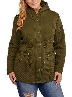 Yoki Women's Olive Green Quilted Fleece Hooded Jacket Stay comfortable out in the cold without sacrificing your sense of style with th the trendy Women's Plus-size Quilted Fleece Jacket. Made of soft but durable polyester, this jacket has a cozy quilted fleece outer, while the inner has a smooth lining to prevent the jacket from feeling stuffy. The hood helps protect you from the elements, while the full zip front closure provides a secure fit. There's also an adjustable waist with a drawcord to Fall Quilted Long Sleeve Hooded Jacket, Casual Quilted Hooded Jacket For Fall, Quilted Casual Hooded Jacket For Fall, Fleece Jacket With Detachable Hood For Fall, Fall Fleece Jacket With Adjustable Hood For Cold Weather, Fall Fleece Jacket With Detachable Hood, Quilted Hooded Jacket For Fall, Quilted Fleece Jacket, Fleece Jackets