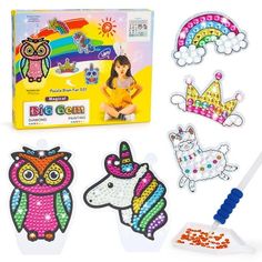 an assortment of craft kits including stickers and magnets