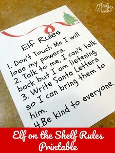 elf on the shelf rules printable for kids to use in christmas crafts and activities