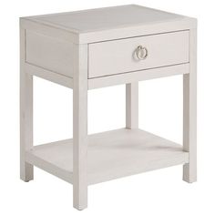 a white wooden table with one drawer open