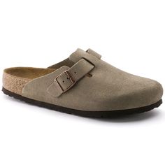 Boston Soft Footbed Suede Leather Taupe | BIRKENSTOCK Birkenstock Boston Soft Footbed, Platform Wedge Sandals, Boston Soft Footbed, Clogs Shoes, Boston Clog, Suede Fashion, Birkenstock Boston, Shoe Insoles, Girls Sandals