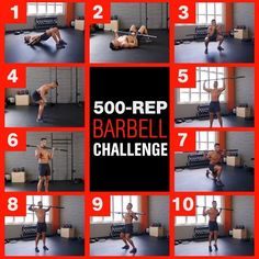 a series of pictures showing how to perform barbell challenge