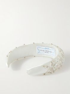 CLIO PEPPIATT Embellished satin headband | NET-A-PORTER Luxury Adjustable Headpieces For Weddings, Luxury Adjustable Wedding Headpieces, White Bridal Headband For Formal Occasion, White Formal Bridal Headband, Clio Peppiatt, Bridal Trousseau, Satin Headband, Vintage Pieces, Net A Porter