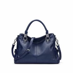 women's leather handbag Blue Shoulder Bag With Zipper Pocket For Daily Use, Blue Leather Shoulder Bag With Zipper Closure, Blue Leather Shoulder Bag With Zipper Pocket, Large Capacity Purple Leather Bag, Versatile Blue Shoulder Bag With Anti-theft Pocket, Daily Bag, Genuine Leather Totes, Genuine Leather Purse, Designer Crossbody Bags