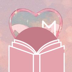 an open book sitting on top of a pink heart