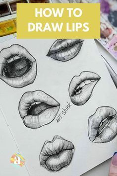 someone is drawing their lips with pencils on paper and the words, how to draw lips