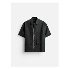 Relaxed fit overshirt made of cotton blend fabric. Lapel collar and short sleeves. Front patch pockets. Front button closure. Casual Camp Shirt With Pockets, Black Button-up Shirt With Patch Pockets, Casual Collar Short Sleeve Shirt With Pockets, Spring Short Sleeve Shirt With Welt Pockets, Black Shirt With Patch Pockets For Work, Workwear Shirt With Casual Collar And Pockets, Black Workwear Shirt With Patch Pockets, Casual Collar Workwear Shirt With Pockets, Casual Collar Shirt With Pockets For Workwear