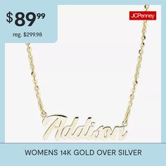 Features: Nickel FreeJewelry Closure: Lobster ClaspLink Construction: SolidMetal Color: YellowChain Length: 16 InchChain Width: 1.7 MillimetersChain Gauge: 050Extender Length: 2 InchPendant Length: 8.5mmChain Construction: CableCare: Wipe CleanMetal: 14k Gold Over SilverNecklace Type: Name NecklacesAssembled in the US from Imported Materials Silver 14k Stamped Name Necklace For Mother's Day, Mother's Day Tarnish Resistant Nameplate Jewelry, 14k Stamped Nameplate Jewelry, Stamped 14k Nameplate Jewelry, Gold Jewelry With Hallmarks, Dainty 14k Stamped Name Necklace, Classic Tarnish Resistant Name Necklace, Classic Pendant Name Necklace, 14k Gold Name Necklace Fine Jewelry