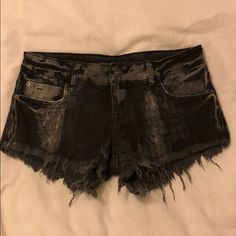 Never Worn!! Gray Distressed Grunge Bottoms, Distressed Gray Bottoms For Summer, Edgy Washed Black Shorts, Gray Distressed Bottoms For Summer, Summer Distressed Gray Bottoms, Black Washed Jean Shorts, Edgy Washed Black Jean Shorts With Frayed Hem, Edgy Ripped Washed Black Jean Shorts, Edgy Washed Black Ripped Jean Shorts