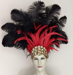 We make and ship our items really fast if you need it for a specific date please let us know. or call/text us at 954-3051817 to complete your order over the phone Red and Black Cocktail feather collar with nandu feathers Ostrich feather headdress with cocktail feathers and a faux gold crystal crown with rhinestones If you are getting the headdress please Note: Headdress Faux crystal tiara crown on main picture is sold out. please choose from our other options Glitter elastic harness very light a High Crown Headpiece For Carnival Costume Party, Carnival Festival Costume Hats With Feathers, Black Carnival Costume Hats And Headpieces, Red Carnival Costume Hat, Festival Ostrich Feather Trim Headpiece, Festival Headpiece With Ostrich Feather Trim, Ostrich Feather Trim Headpieces For Festivals, Carnival Party Headpiece With Feathers, Feathered Costume Hats And Headpieces For Mardi Gras