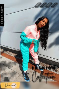 Contrast Color Patchwork Loose Sweatshirt Pants Set Pink Patchwork Long Sleeve Sets, Pink Long Sleeve Patchwork Sets, Pink Long Sleeve Tracksuit With Pockets, Casual Pink Patchwork Sets, Casual Pink Color Block Sets, 1 Million, Contrasting Colors, Pants Set, Sweatshirts