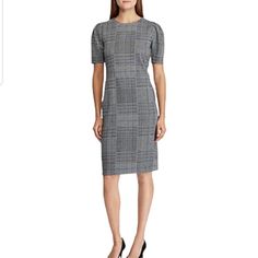 Condition: New With Tags Style Notes: Classic Sheath Knit Dress No Lining Hidden Back Zipper Women's Size: Large Stretchy: Yes Measurements 19" Armpit To Armpit 41.5" Back Of Neck To Hem. Ralph Lauren Fall Workwear Dresses, Plaid Midi Dress For Fall Workwear, Chic Plaid Midi Dress For Work, Plaid Fitted Knee-length Midi Dress, Chic Ralph Lauren Dresses For Workwear, Chic Ralph Lauren Workwear Dresses, Chic Ralph Lauren Dresses For Work, Plaid Dress For Office, Knee-length Houndstooth Office Dress