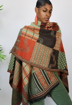 This gorgeous shawl is all about color. It features a beautiful ethnic inspired motif and features beautifully shades of green, orange and brown. One Size Fits All Green Orange, Shades Of Green, One Size Fits All, Shawl, Shades, Orange, Green, Beauty, Color