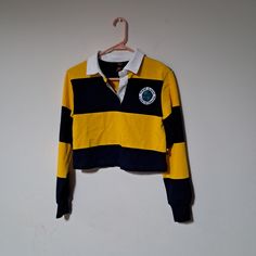 Women's Stripe Collared Long Sleeve Rugby Shirt Size Xs, Nwt Retro Yellow Color Block Tops, Yellow Retro Color Block Tops, Yellow Color Block Long Sleeve Top, Retro Yellow Tops For College, Women's Rowing, Long Sleeve Rugby Shirts, Pastel Shirt, Cropped Polo Shirt, Rowing Blazers