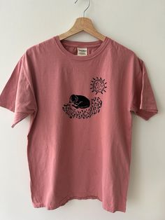 Original design and hand-printed from linocut stamps!  Sweet sleeping puppy napping in a field of flowers on a sunny day ☀️  ☀️ HAND-PRINTED These shirts are printed entirely by hand. Because of this, each shirt will have some differences in the color and consistency of the ink. This gives each shirt a unique look...no two are exactly alike! ☀️ T-SHIRT & INK This design is printed with oil-based ink. White shirt is a 100% heavy cotton Gildan unisex t-shirt. Other colors are 100% cotton garment d Linocut Stamps, Linocut Design, Sleeping Puppy, Puppy Flowers, Sleepy Dog, Sleepy Dogs, A Field Of Flowers, Sleeping Puppies, Field Of Flowers