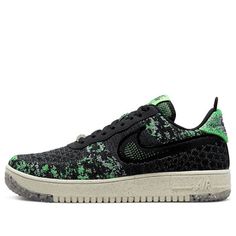 Nike Air Force 1 Crater Flyknit Next Nature 'Black Volt' DM0590-002 (AF1/SNKR/Skate/Casual/Low Top/Recyclable Materials) Green Sneakers For Fall Streetwear, Green Fall Sneakers For Streetwear, Green Fall Streetwear Sneakers, Black Textured Lace-up Sneakers, Sporty Black Sneakers With Textured Upper, Black Textured Sporty Sneakers, Black Winter Sneakers For Streetwear, Casual Green Sneakers For Winter, Urban Black Winter Sneakers