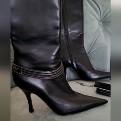 Nwt Bruno Magli Tall Boots Pointed Toe, Size 36, Us Size 6, Best For Narrow Feet. Genuine Italian Leather, Very Soft. Made In Italy. The Accessory On The Shoe Is Removable. The Boots Are Beautiful, Very Classy. Never Worn. Heel Is 3.5" Let Me Know If You Have Any Questions. Designer Formal Winter Boots, Luxury Pointed Toe Boots With Buckle Closure, Designer Heeled Boots With Reinforced Heel For Business, Designer Business Heeled Boots With Reinforced Heel, Luxury Boots With Buckle Closure And Pointed Toe, Elegant Ankle-high Heeled Boots, Elegant Office Boots With Buckle Closure, Elegant Evening Boots With Buckle Closure, Designer Ankle-high Work Boots