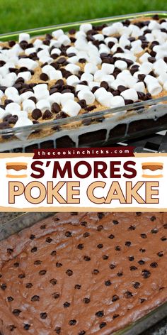 A tasty summer dessert idea for a simple 4th of July dessert! This S’mores Poke Cake recipe transform your boxed cake mix into a delectable summer dessert full of yummy layers. The perfect way to cap off a summer gathering! Cakes For Bbq Party, Desserts To Take To A Cookout, Desserts For Team Dinners, Dessert Recipes Labor Day, Bbq Cookout Desserts, Smores Dump Cake Recipes, Chocolate Potluck Desserts, Marshmallow Chocolate Poke Cake Recipe, S’mores Poke Cake