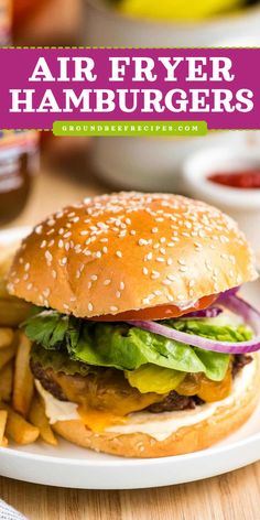 The BEST Air Fryer Hamburgers! This beef recipe for dinner is ready in under 25 minutes. With juicy and flavorful air fried burger patties, they're such a family-friendly dinner! Save this main course recipe! Air Fryer Burgers, Air Fryer Hamburgers, How To Cook Hamburgers, Juicy Hamburgers, How To Cook Burgers, Burger Toppings, Homemade Hamburgers, Homemade Burgers