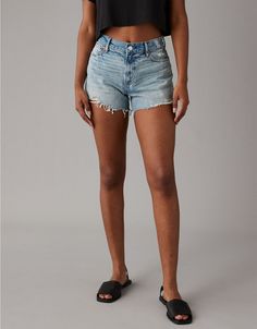 AE Strigid Super High-Waisted Relaxed Distressed Denim Short Bday List, Style Bundle, Denim Short, Ripped Denim, Summer Clothes, Women's Jeans, High Waisted Shorts, Distressed Denim, Warm Weather