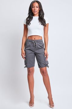 Charcoal Short Cargo Bottoms For Workwear, Gray Cargo Shorts For Summer, Stretch Cargo Pocket Shorts, Sporty Relaxed Fit Summer Capris, Stretch Summer Shorts With Cargo Pockets, Sporty Relaxed Fit Capris For Summer, Summer Stretch Cargo Shorts, Stretch Casual Cargo Shorts, Sporty Short Length Bottoms With Cargo Pockets