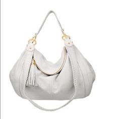 Onna Ehrlich (Nwot) Rachael Handbag White Cowhide Leather Hobo Bag Shoulder Bag Modern Hobo With A Classy Twist Comes In Durable Leather. Has A Roomy Interior And An Additional Long Removable Hand Stitched Strap. Main Compartment Folds Over To Reveal A Zipper Closure With An Elegant Zipper Tassel. Interior Is Fully Lined With A Zipper Pocket, Cell Phone Holder An Extra Pocket, Zipper Closure And Gold Hardware. As Seen In Movie "What Happened In Vegas" Dimensions: 18 X 15.5 X 2 Inches Luxury Shoulder Bag With Braided Handles For Errands, Luxury Handheld Hobo Bag For Errands, Elegant Hobo Shoulder Bag With Braided Handles, White Hobo Bag With Double Handle, Elegant White Crossbody Hobo Bag, Elegant Bucket Shoulder Bag With Braided Handles, Luxury White Hobo Bag With Removable Pouch, Luxury White Tote Hobo Bag, Elegant Bags With Braided Handles For Errands