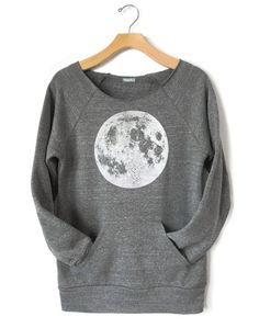 Women's Moon Sweatshirt, Full Moon Raglan, off the shoulder Moon Sweatshirt with Kangaroo pocket, Fu Full Moon Shirt, Moon Sweatshirt, Moon Dress, Boho Moon, Moon Shirt, Black Moon, Moon Print, Polyvore Outfits, Yoga Clothes