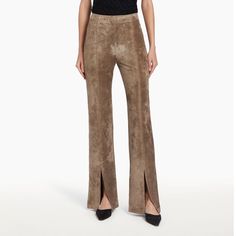 Chic Standard Cut Leg Pants For Fall, Elegant Bottoms With Side Slits For Fall, Elegant Fall Bottoms With Side Slits, Elegant Pants With Zipper Closure For Fall, Elegant Pants With Side Slits And Split Hem, Chic Pants With Side Slits And Split Hem, Elegant Fitted Pants With Split Hem, Elegant Stretch Leather Pants For Evening, Elegant Bottoms With Standard Cut Leg For Fall