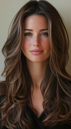 Long Brown Hair With Layers Side Part, Haircuts Women Long Layers, Hair Framing Face Long, Cute Layer Haircut, Long Haircuts For Long Faces, Long Hair A Lot Of Layers, Layered Hair Cuts For Long Wavy Hair, Cascade Layered Hair, Latest Long Haircut For Women