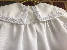 "Labeled sz 6x-true vintage-please pay attention to measurements-Pit to pit 13\"/length (shoulder to bottom) 23\"/clean no stains-Only issue sleeve elastic is only semi functional-did not affect our use of the dress-beautiful/Made in USA(89)" Fitted Dress With Lace Trim And Ruffled Collar, Fitted Swiss Dot Dress For Garden Party, Classic Summer Dress With Lace Collar, Classic Victorian Dress With Lace Trim For Spring, Elegant Swiss Dot Dresses For Daywear, Classic Smocked Summer Dresses, Classic Smock Dresses For Summer, Classic Summer Smock Dresses, Lace Swiss Dot Dress For Daywear