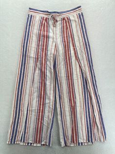 EXPRESS Women's L Red Blue Striped Linen Pull On Wide Leg Pants Lined Drawstring Condition Notes:  Whether this item is new or pre-owned we encourage you to view all of the pictures provided for measurements and or any noticeable flaws. We suggest you compare the measurements to your favorite clothes to ensure a great fit! We offer combined shipping to help save you some money!! 2 Items Ship for $9.99 & each Additional item is $1 Extra!!  (Simply reach out to me to apply discount)  We Greatly appreciate your business! Please remember to leave positive feedback if you are happy with your purchase! Return Policy: Doesn't fit? Don't like it as much as you thought you would? No problem. We offer FREE 30 day returns on all items in our store. We just ask that items be returned in the same condi Red Trousers For Beach, Red Wide-leg Beach Pants, Red Cotton Pants For Vacation, Red Trousers For Vacation, No Problem, Striped Linen, Positive Feedback, Leg Pants, Wide Leg Pants