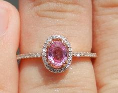 Natural 0.74 Carat Pink Sapphire & Diamond Engagement Ring | Etsy Gia Certified Pink Sapphire Ring Gift, Pink Diamond Engagement Ring Rose Gold, Sapphire Diamond Engagement Ring, Pink Diamond Engagement Ring, Diamond Sapphire Engagement Ring, Sapphire Diamond Engagement, Saphir Ring, Sapphire Rings, Pretty Clothes