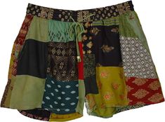 Start summer the right way with these comfy and cute girls shorts.  The rayon shorts have a beautiful assortment of multi-pattern patchwork, that come together for a great look. #tlb #JuniorPetite #beachwrap #Indian #Handmade #Cotton Shor #HippieShorts #BeachShorts #PatchworkShorts Green Patchwork Bottoms For Summer, Summer Green Patchwork Bottoms, Summer Green Shorts With Patchwork, Bohemian Green Short Bottoms, Bohemian Patchwork Shorts, Green Bohemian Cotton Shorts, Casual Patchwork Shorts For Beach, Multicolor Floral Patchwork Summer Bottoms, Casual Beach Shorts With Patchwork