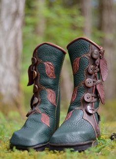 Jade Forest Moccasin Boots with Leaves Elven Pixie Boots | Etsy Pixie Boots, Western Boots Outfit, Women Knee High Boots, Pu Boots, Moccasin Boots, Leather Boots Women, Womens Knee High Boots, Motorcycle Boots, Shoes Woman