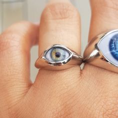 Evil Eye Signet Rings | Etsy Eye Rings Aesthetic, Eye Rings Jewelry, Eye-catching Evil Eye Jewelry For Gift, Symbolic Rings As Halloween Gifts, Symbolic Rings For Halloween Gift, Novelty Silver Ring Jewelry, Unique Halloween Jewelry, Symbolic Eye-shaped Jewelry Gift, Eye-catching Handmade Jewelry For Gifts