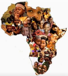 a collage of people's faces in the shape of an african continent map