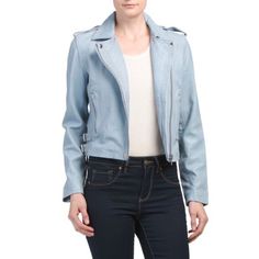 Gorgeous Amaryllis Powder Pastel Blue Supple Genuine Leather Moto Jacket. Zip Up. Silver Hardware. Lined. Outstanding Condition. Gtd/Rs Blue Trendy Leather Jacket For Spring, Casual Blue Leather Jacket With Zipper Closure, Trendy Blue Leather Jacket With Zipper, Trendy Blue Leather Jacket With Zipper Closure, Casual Fitted Blue Biker Jacket, Blue Leather Jacket For Spring, Fitted Blue Biker Jacket For Spring, Blue Long Sleeve Leather Jacket For Spring, Casual Fitted Blue Leather Jacket