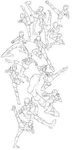 a line drawing of people doing different poses