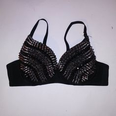 Love Culture Bra Large Black Silver Studded Pink Rock Star Underwire New With Tags *Bundle To Save Chavonne11 022123 Goth Bras, Black Underwire Bra For Party, Black Party Bra With Straps, Silver Fitted Bra For Party, Tom Gates, Studded Bra, Rave Bra, Love Culture, Rock Star