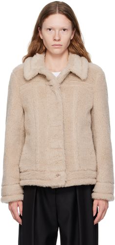 Alpaca- and virgin wool-blend fleece jacket. · Spread collar · Concealed button closure · Patch pockets · Single-button cuffs · Full logo-woven viscose satin lining · Logo-engraved tonal hardware Supplier color: Beige Luxury Beige Outerwear With Button Cuffs, Single-breasted Long Sleeve Fur Coat For Work, Classic Long Sleeve Fur Coat With Button Closure, Luxury Collared Winter Outerwear, Luxury Long Sleeve Outerwear With Hidden Button Closure, Max Mara Jacket, Max Mara, Signature Style, Fleece Jacket