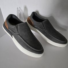 Alberto Fellini Men's Tony Grey Slip-On Loafers Elastic Side Bands For Easy Slip-On Vegan Leather Comfort Cushion Insoles Rubber Bottoms Size: 9 New With Box Gray Leather Slip-ons, Casual Low-top Slip-ons For Business Casual, Gray Leather Low-top Slip-ons, Casual Low-top Loafers For Business Casual, Grey Loafers, Derby Shoes, Slip Ons, Sling Bag, Loafer Shoes