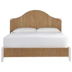 the headboard and foot board are made out of wood, with white linens