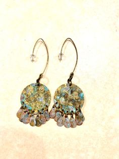 "3\" Turquoise brass patina chandelier earrings, round brass patina chandelier connector link, tiny teardrop brass patina tags, fluid motion, antique brass kidney ear wires, Boho earrings" Bohemian Bronze Chandelier Earrings With Ear Wire, Bronze Brass Drop Chandelier Earrings, Bronze Nickel-free Chandelier Earrings In Brass, Bronze Nickel-free Brass Chandelier Earrings, Bronze Metal Dangle Chandelier Earrings, Antique Finish Copper Dangle Earrings, Nickel-free Bronze Chandelier Earrings, Copper Teardrop Earrings With Patina, Vintage Teardrop Brass Chandelier Earrings