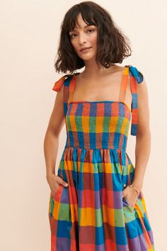 Check Maxi Dress | Nuuly Colorful Dresses Aesthetic, Bright Outfits Aesthetic, Bright Spring Clothes, Quirky Dress, Bright Outfit, Yummy Mummy, June 2024, Style Change, Kurta Designs