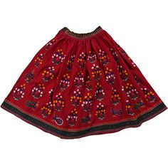 "Description: Gorgeous Handmade and embroidered skirt/ Ghaghra from the \" Rabari\" tribe of Northern India. Very fine and expertly embroidered with cotton embroidery floss. Each of them has been made with such love and attention, representing weeks of work. These are from a tribe in Gujrat, India where the most festive and beautiful embroidery comes. These garments are 50-60 years old, embroidered by mothers to be gifted in the daughter's marriage as a dowry. Condition: These unique and vintage Red Bohemian Traditional Wear For Ceremonies, Festival Skirt With Pallu, Bollywood Style Embroidered Long Skirt, Long Skirt With Resham Embroidery For Festivals, Bollywood Style Long Embroidered Skirt, Red Traditional Wear With Pallu For Festival, Traditional Skirt With Resham Embroidery For Navratri, Traditional Resham Embroidered Skirt, Traditional Long Skirt With Resham Embroidery