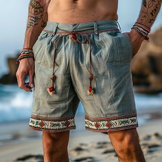 Bohemian Attire, Kimono Outfits, Surf Vintage, Surf Shorts, Linen Blend Pants, Vintage Surf, Outdoor Pants, Jackets Men Fashion