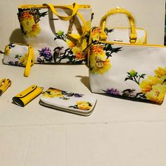 New Beautiful Handbag Set Everything Included Yellow Floral Print Everyday Bag, Everyday Yellow Floral Print Bags, Yellow Floral Print Bags For Daily Use, Yellow Floral Print Bag For Daily Use, Multicolor Rectangular Bags For Day Out, Multicolor Rectangular Bag For Day Out, Yellow Tote Bags For Day Out, Yellow Tote Bag For Day Out, Yellow Floral Print Travel Bag