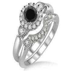 a black and white diamond engagement ring set