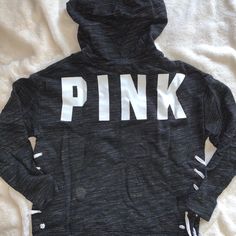 This Victoria’s Secret Pink Pullover Hoodie Is A Black Heather Color That Feature “Pink” Decal Across The Upper Back And Trendy Lace Up On The Bottom Sides. Like New, Never Worn. This Item Comes From A Smoke Free, Pet Friendly Home! Take A Look In My Closet, Happy To Discount Bundle! Pink Sporty Crew Neck Hoodie, Pink Letter Print Sportswear Hoodie, Pink Crew Neck Hoodie For Sportswear, Pink Sportswear Hoodie With Letter Print, Trendy Pink Sports Hoodie, Trendy Pink Hoodie For Sports, Pink Stretch Hoodie Top, Pink Long Sleeve Sweatshirt For Sportswear, Pink Stretch Casual Sweatshirt